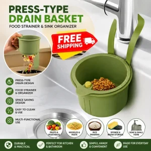 Press-Type Drain Basket Food Strainer & Sink Organizer Easy to Use-