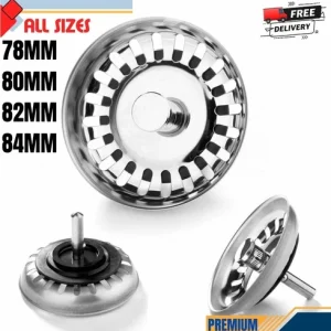 Premium Kitchen Sink Strainer Replacement Waste Plug Basin Drain Filter Steel UK