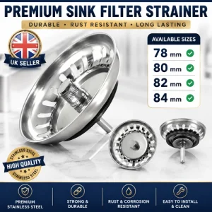 Kitchen Sink Strainer Replacement Waste Plug Basin Drain Filter Premium Steel UK